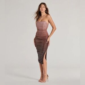 Windsor Brown Effortless Dazzle Ombre Glitter Mesh Midi Dress